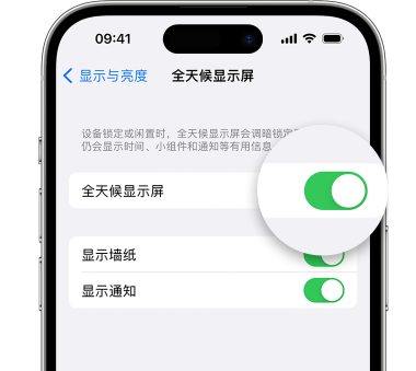 丰城苹果15预约维修分享iPhone15如何设置全天候显示屏幕可见 